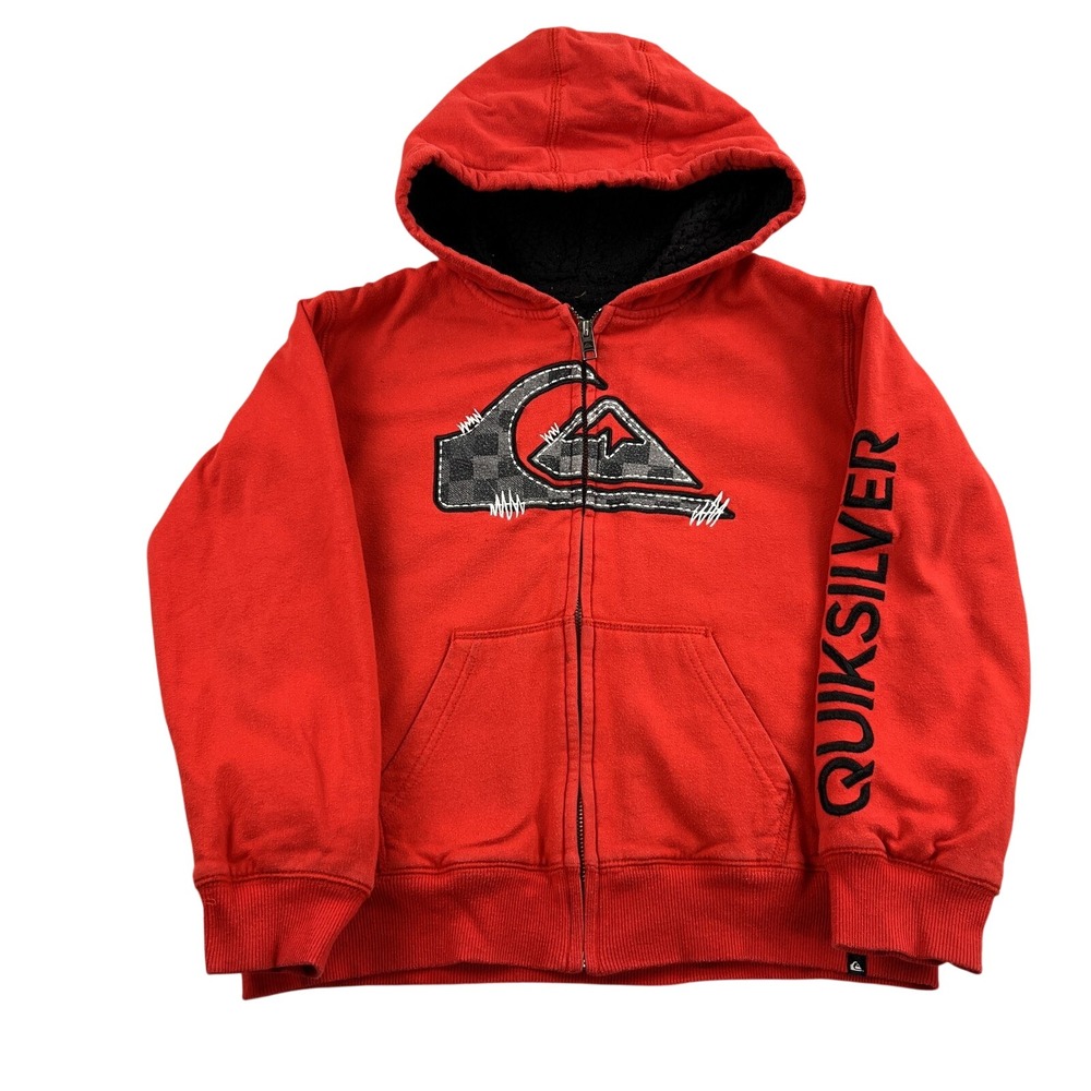 Quiksilver Sherpa Lined Full Zip Hoodie XS 5/6 Red Boys Kids Surf Skate Jacket